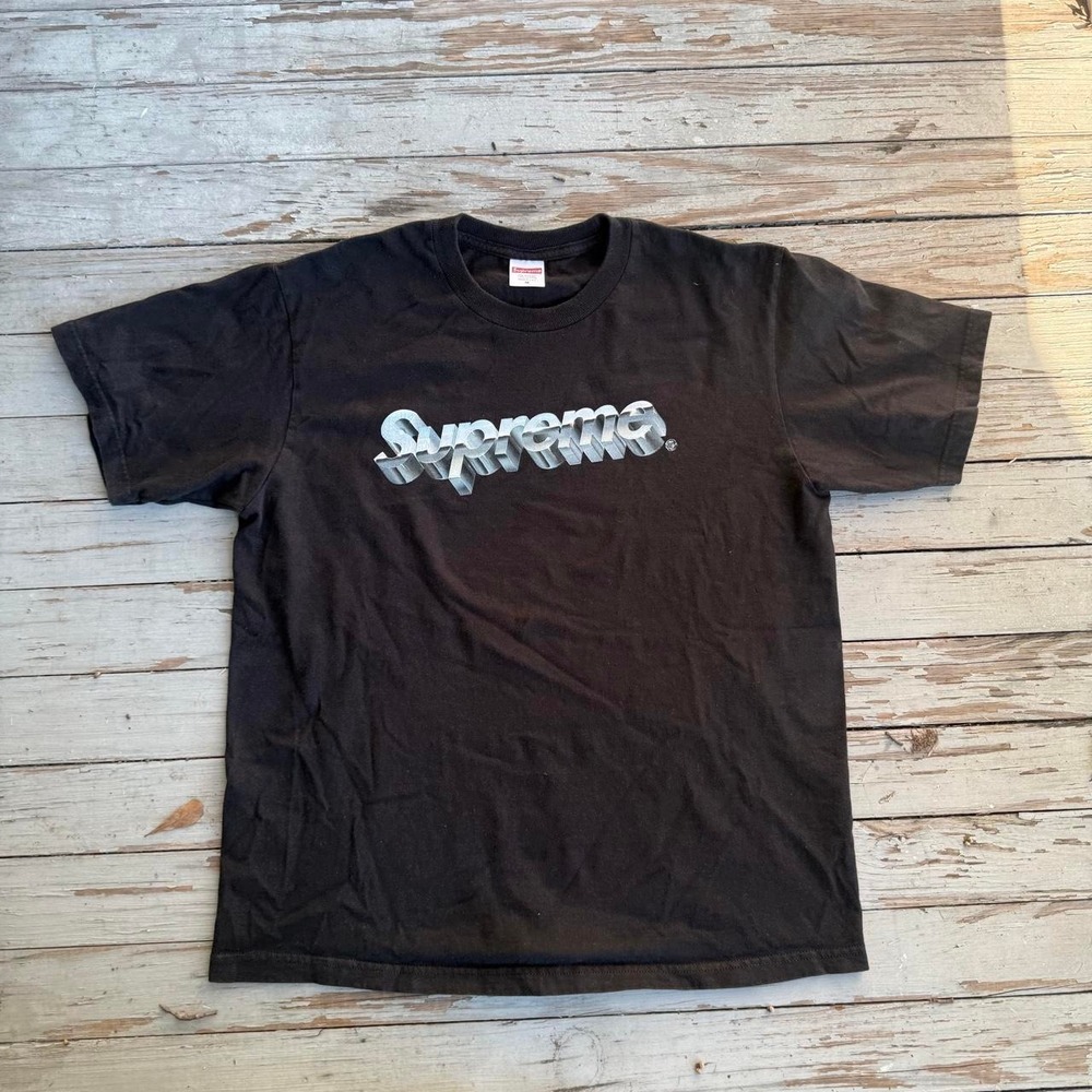 Supreme Chrome Logo T-Shirt Mens Medium Black SS20 Streetwear Skate Tee